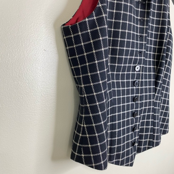 LAUREN RALPH LAUREN GREEN LABEL 100% WOOL VEST IN BLACK & WHITE GRID LINES - Picture 7 of 11